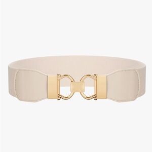 NWT Beige Wide Elastic Waist Belt for Women - Fashion Belt With Gold Buckle